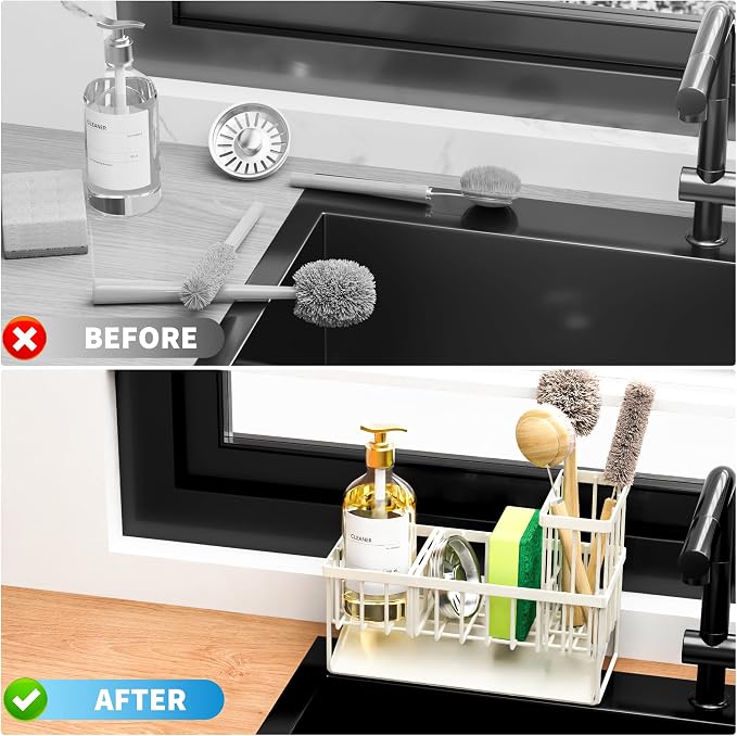 Cisily Off White Sponge Holder for Kitchen Sink, Sink Caddy Organizer - Image 6