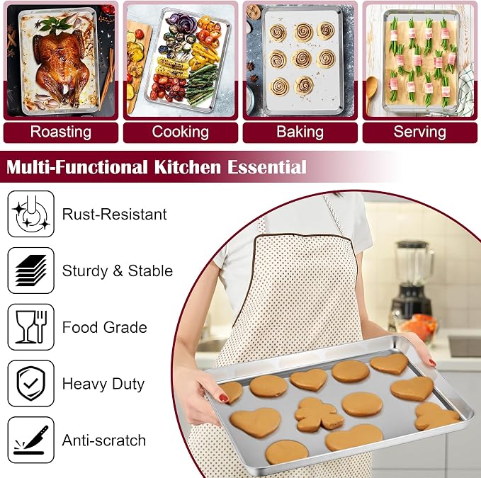 E-far Baking Sheet with Wire Rack, Stainless Steel Cookie Sheets Pan & Cooling - Image 4