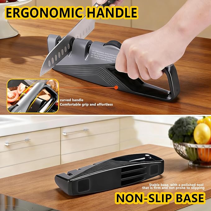 Knife Sharpener, 5 Adjustable Angle, 3 in 1 Professional Chef's Kitchen Knife - Image 7