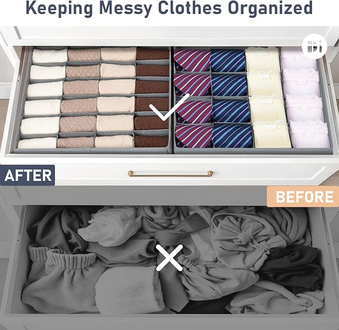 Joyoldelf Sock Drawer Organizer Divider 4 Packs Underwear Organizer, 2 x 24 - Image 5