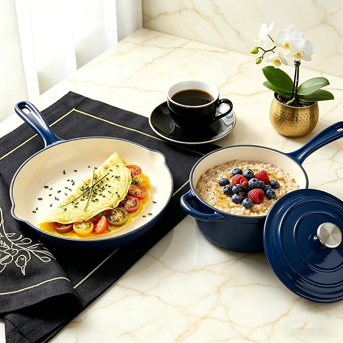 QuliMetal Enameled Cast Iron Cookware Set, 4-Piece Pots and Pans Set - Image 5