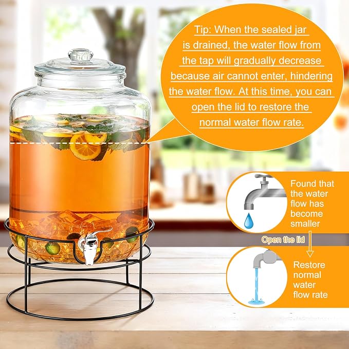Honeydak 1 Pack 4 Gallon Glass Beverage Dispenser - Image 4