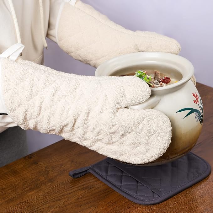Terry Cloth Oven Mitts Heat Resistant to 482° F 13 Inch 100% Cotton Set of 2 - Image 5