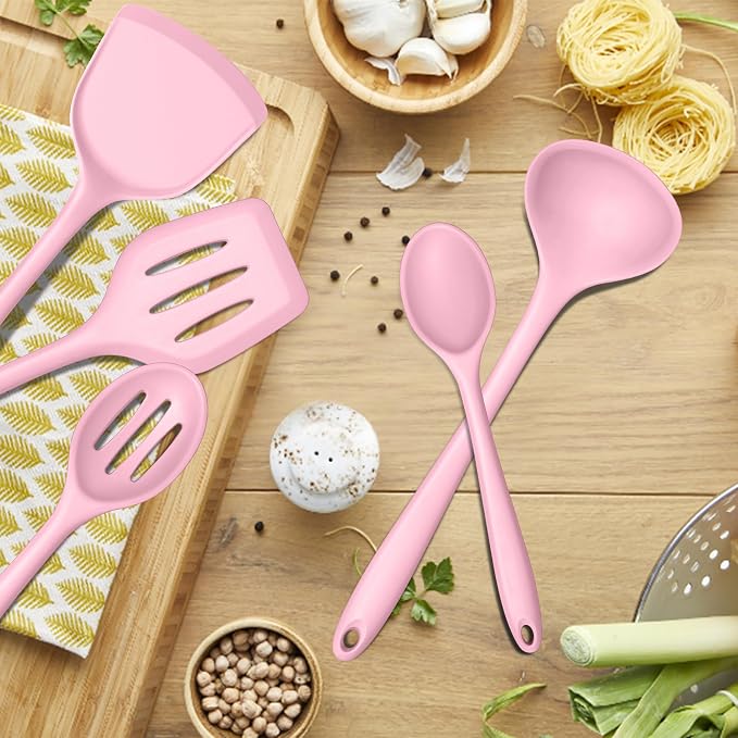 E-far Pink Silicone Cooking Utensils Set, 10-Piece Kitchen Utensil Set - Image 8