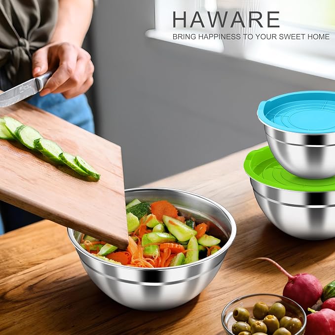 HaWare Mixing Bowls with Airtight Lids, 6-Piece Stainless Steel Salad Bowls - Image 7
