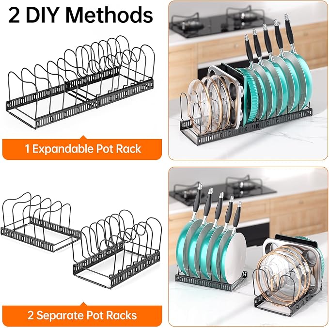 MUDEELA Expandable Pots and Pans Organizer Rack under Cabinet, Pots Lid - Image 5