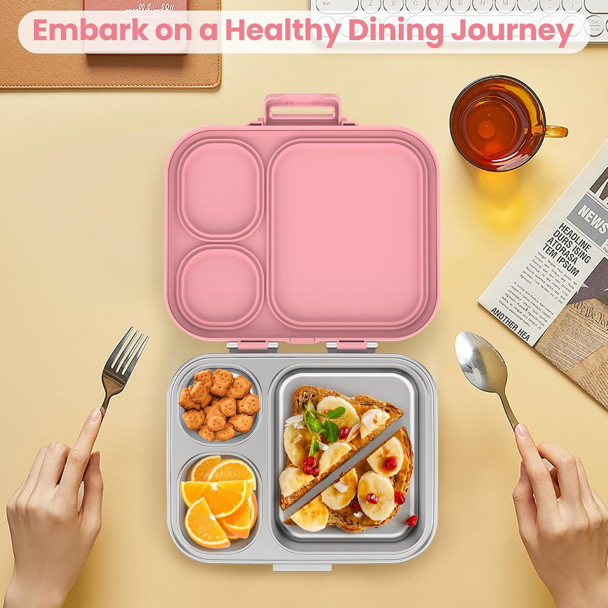 Stainless Steel Bento Lunch Box for Kids | 3-Compartment Lunch Box