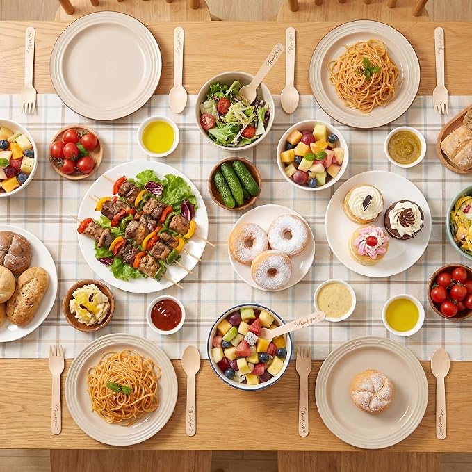 LemonRoad 200 Pcs Thank You Disposable Wooden Cutlery Set Bamboo Utensils 100 - Image 5