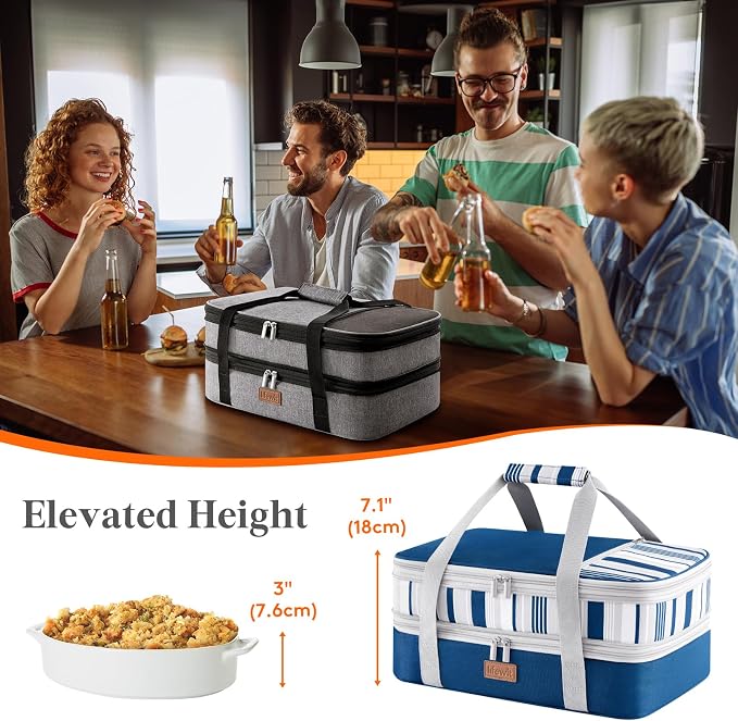 Lifewit Insulated Double Decker Casserole Carrier, Expandable Lasagna Lugger - Image 4
