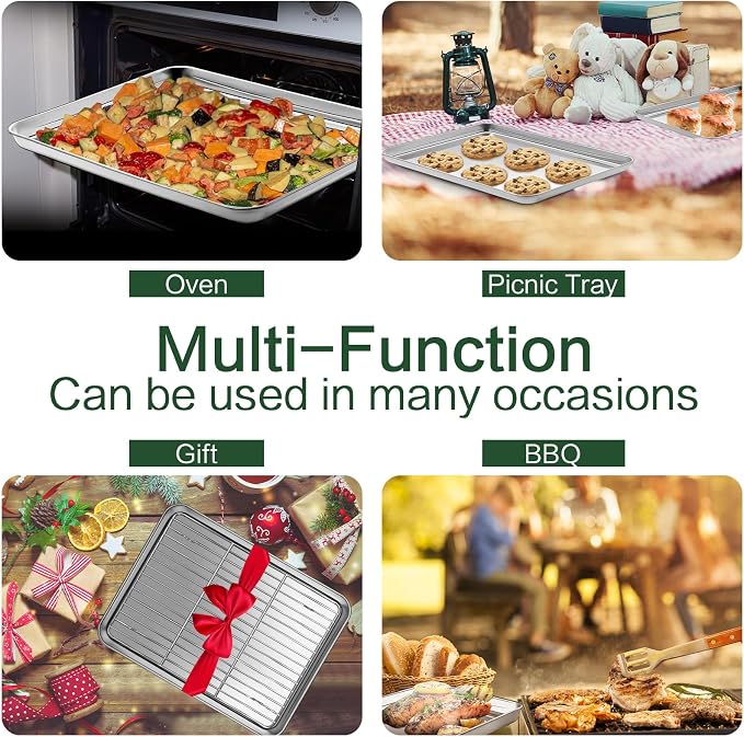Baking Sheet with Wire Rack Set, CEKEE Stainless Steel Cookie Sheets - Image 7