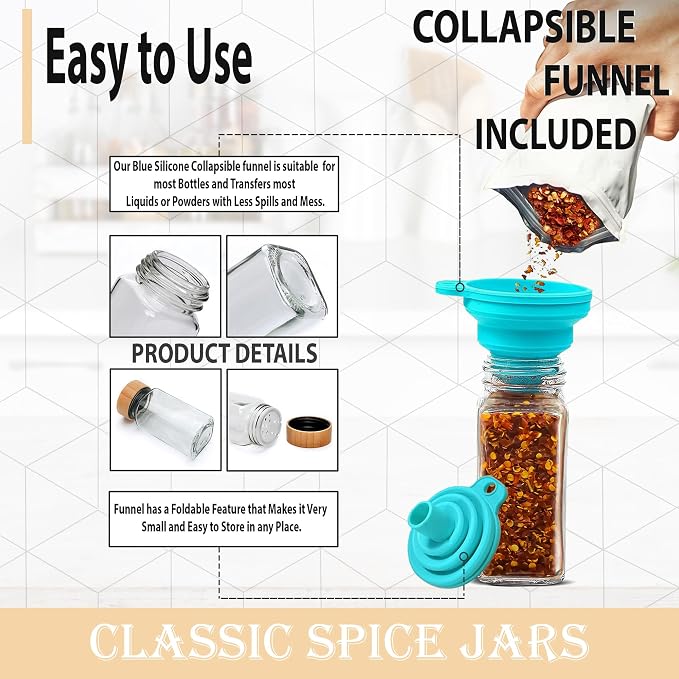 Glass Spice Jars with Bamboo Airtight Lids - Image 6