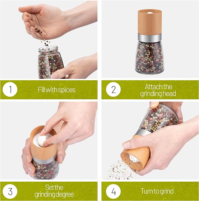 ZOLMER® Wooden Salt and Pepper Grinder Set | Natural Manual Ceramic Mill - Image 4