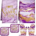 Bencailor Purple 6 Pcs Marble Kitchen Decor Gold Pot Holders Oven Mitts 2 Dish by Bencailor