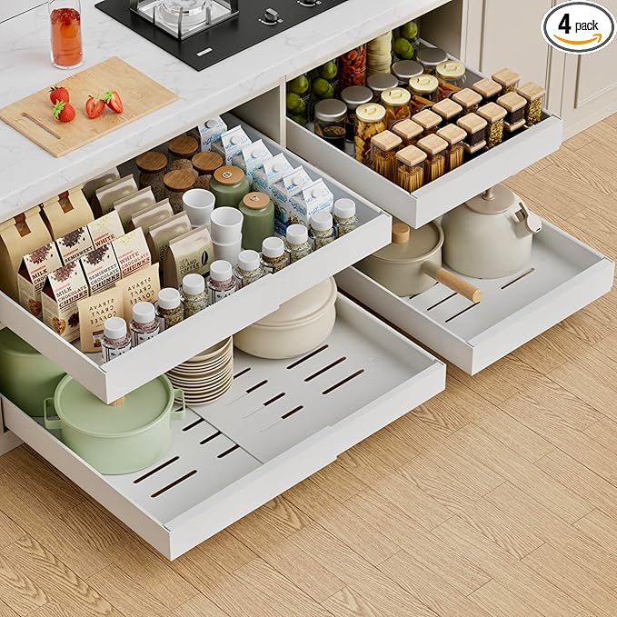 PAKETA 4 Pack Expandable Pull Out Cabinet Organizer, Upgrade 3 Slide Rails by Unknown