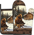 Vintage Oven Mitts and Pot Holders Sets Rustic Cabin Kitchen Gloves Bear Hot by DZGlobal