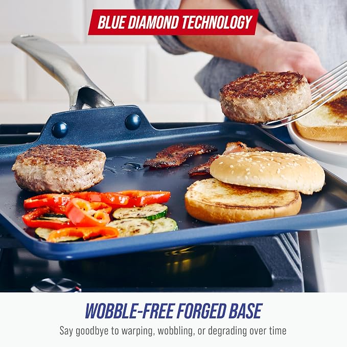 Blue Diamond 11" Nonstick Square Griddle Pan, Non Toxic PFAS-Free Diamond - Image 7
