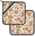 Retro Boho Groovy Flower Pot Holder Set of 2, Heat Resistant Potholders Oven by Larkverk