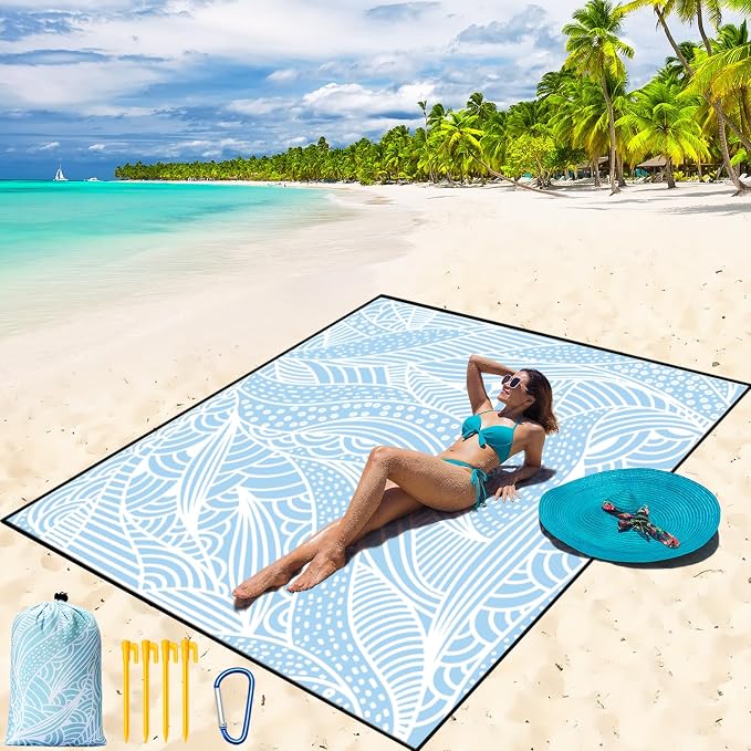 WIWIGO Beach Blanket Waterproof Sandproof Beach Mat 79" X 83"/10'x9'for 2-8 by WIWIGO