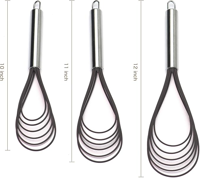 Flat Whisks Stainless Steel, 3 Pack 10''+11''+12'' Set Premium Sturdy-6 - Image 6
