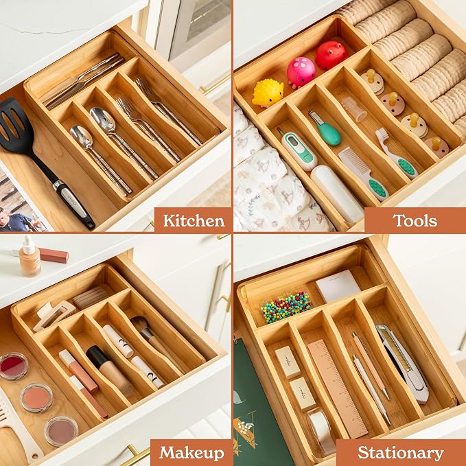 SMIRLY Silverware Drawer Organizer – Bamboo Kitchen Drawer Organizer, - Image 8