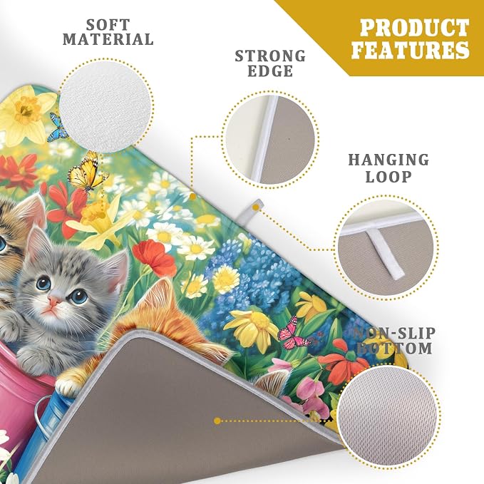 Lovely Cat Drying Mat for Kitchen Counter Colorful Flower Absorbent Coffee Bar - Image 4