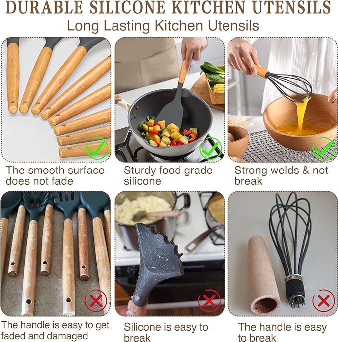 Umite Chef Kitchen Cooking Utensils Set, Woodle Handle Heat Resistant Gadgets - Image 4