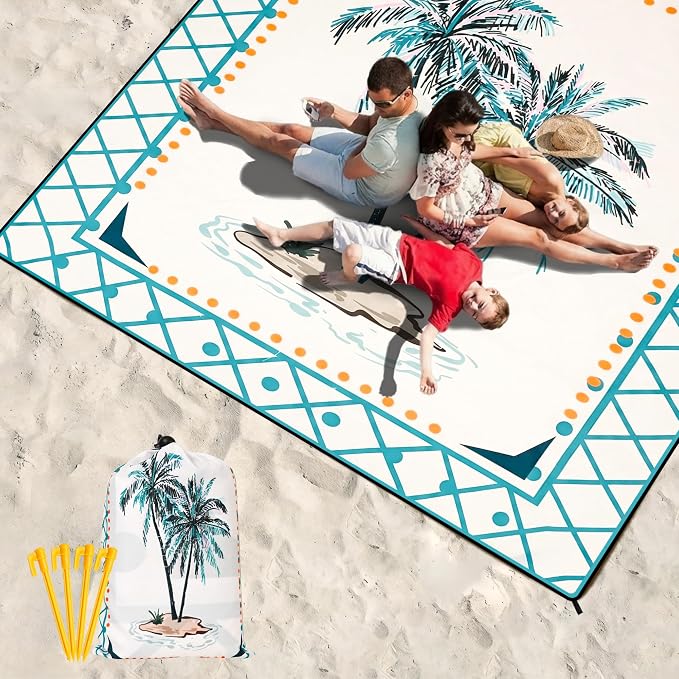 HIHOHO Beach Blanket Waterproof Sandproof Extra Large Beach Mat 79" X - Image 9