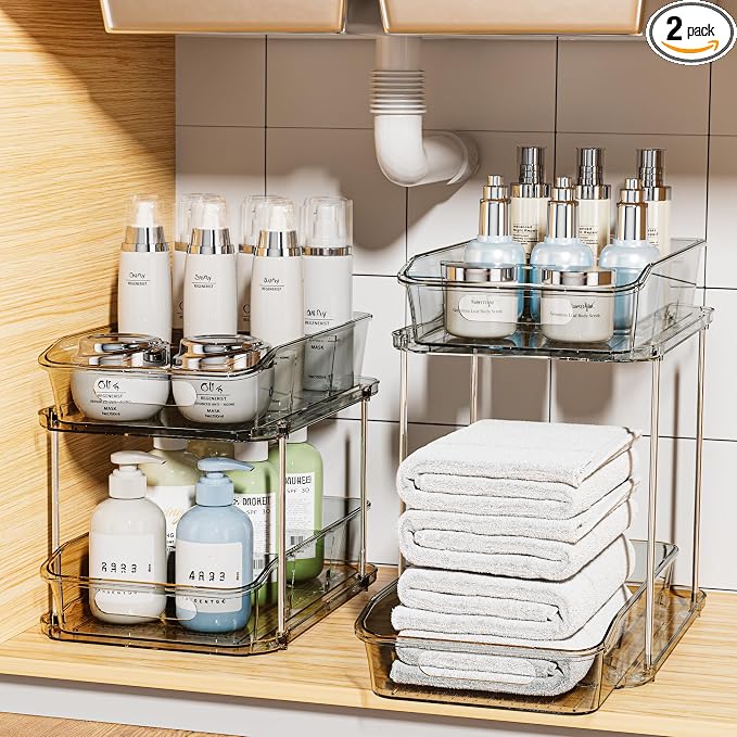 Delamu 2-Tier Under Sink Organizers and Storage, Pull Out Kitchen Pantry by DELAMU