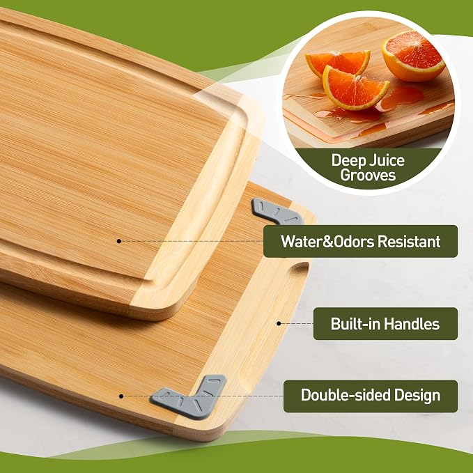 Bamboo Cutting Board Set Non Slip Feet Over Sink Tablas Para Picar Cocina Tabua - Image 4
