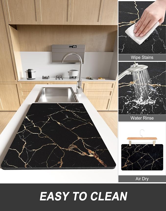 Rnivvi Dish Drying Mat for Kitchen Counter, XL 15 x 24" Cute Marble Absorbent - Image 6