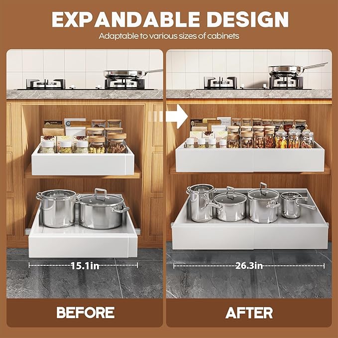 Seinloes 2 Pack Expandable Pull Out Cabinet Organizer 21" Deep - Image 4