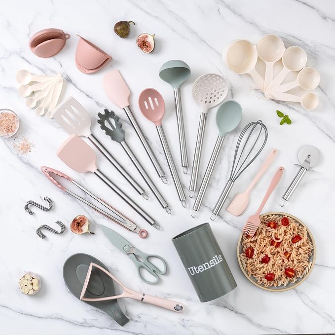 COOK WITH COLOR Silicone Cooking Utensils, Kitchen Utensil Set, Cooking Utensils - Image 6