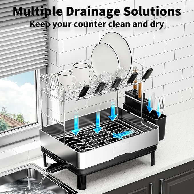 Ewaiira Dish Drying Rack, 2 Tier Large Dish Rack, Stainless Steel Dish Drainer - Image 4