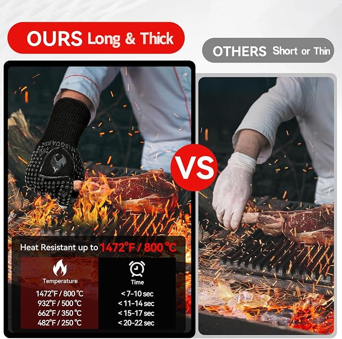 BBQ & Grill Gloves, Oven Gloves, 1472°F Silicone Oven Mitts Heat Resistant - Image 3