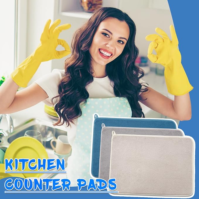 3 Pack XXL Dish Drying Mats, 24×17" Absorbent Microfiber Dishes Drainer Mats - Image 5