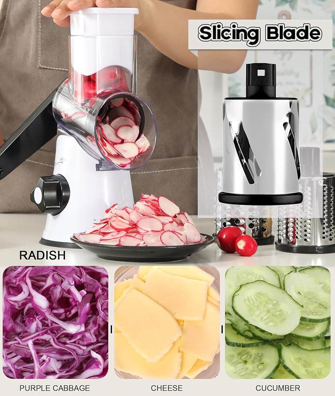 Ourokhome Rotary Cheese Grater Hand Crank, Kitchen Shredder Speed Mandolin - Image 2