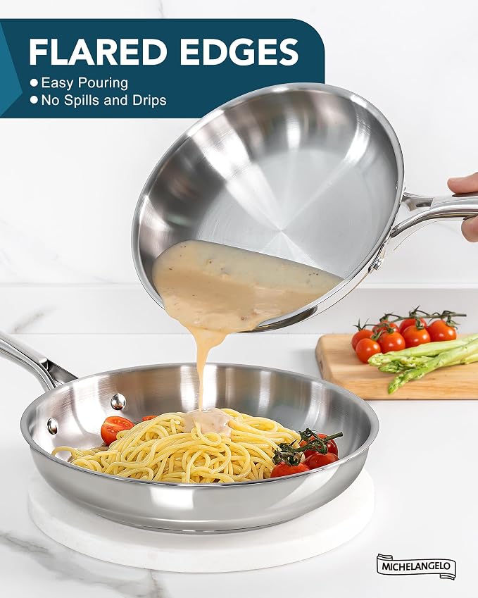 MICHELANGELO 18/10 Stainless Steel Frying Pan Set, Triply Base Stainless Steel - Image 5