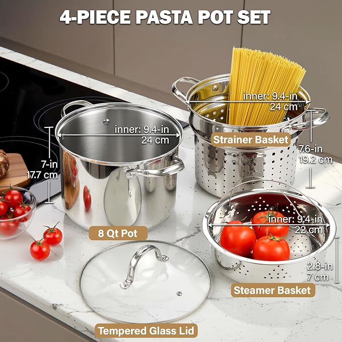 Cooks Standard Pasta Pot with Strainer Basket, 18/10 Stainless Steel 8 Quarts - Image 2