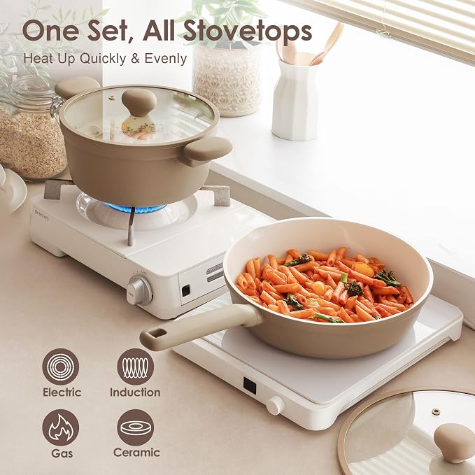 SENSARTE Ceramic Nonstick Pots and Pans Set 17pcs, Healthy Induction Cookware - Image 5