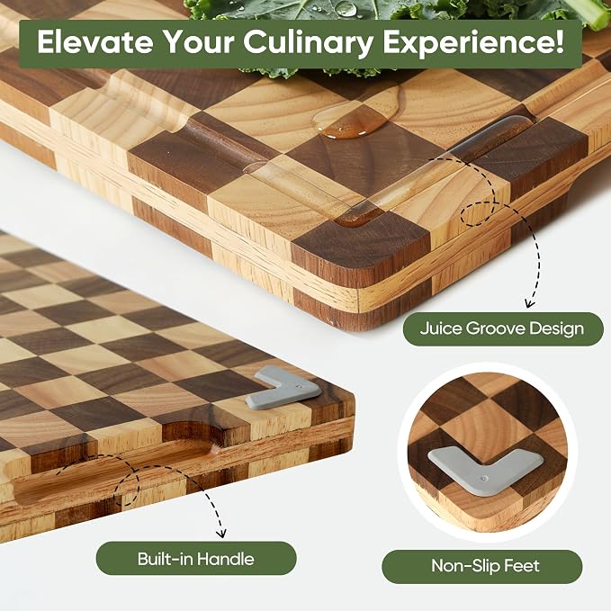 3 Pack Checkered Wood Cutting Board Set Cutting Boards - Image 4