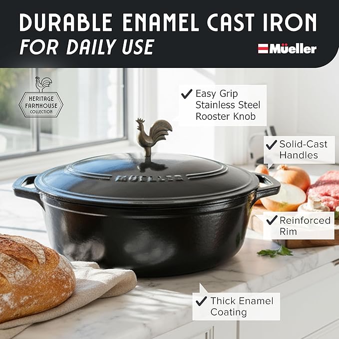 MUELLER HOME 5.5 Quart Enameled Cast Iron Oval Dutch Oven - Image 2