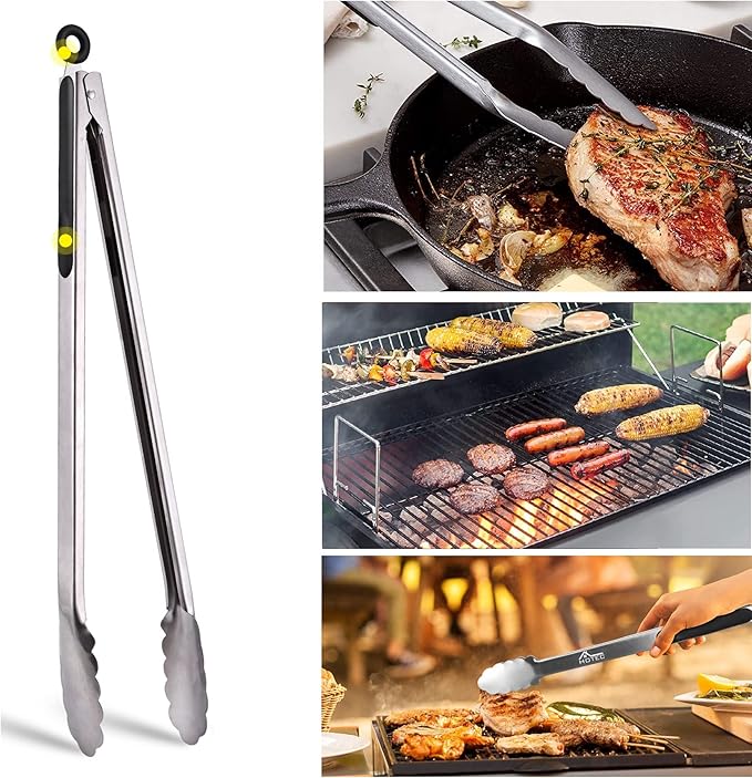 Hotec Stainless Steel Kitchen Tongs, 16 Inch Extra Long Locking Metal Food Tongs - Image 6