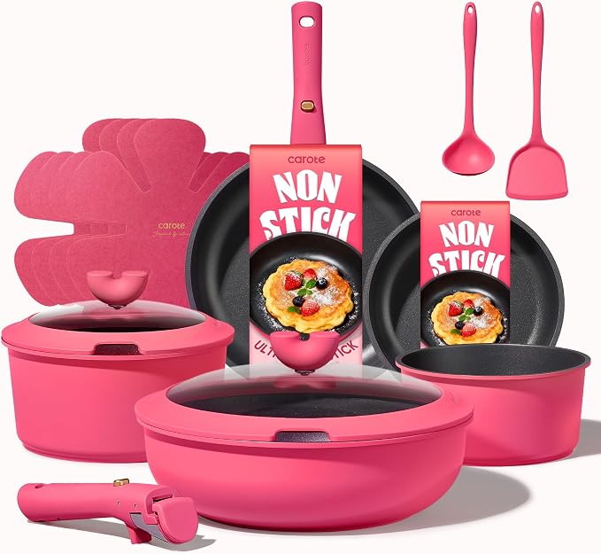 CAROTE 15pcs Pots and Pans Set Non Stick, Cookware Set Non Toxic by CAROTE