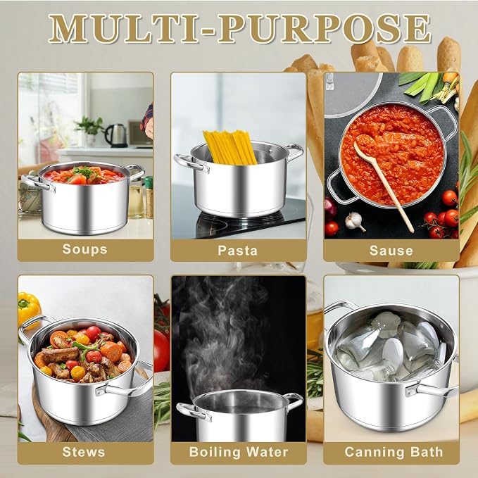 Leonyo 6QT Stock Pot with Lid, Stainless Steel Soup Pasta Pot - Image 5