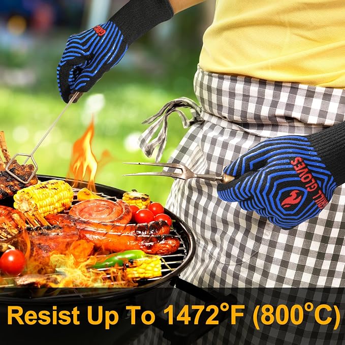 QUWIN BBQ Gloves, Oven Gloves 1472℉ Extreme Heat Resistant, Grilling Gloves - Image 3