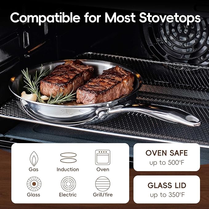 SuperCook Stainless Steel 12 Inch Tri-Ply Frying Pan, Large Frying Pan - Image 4