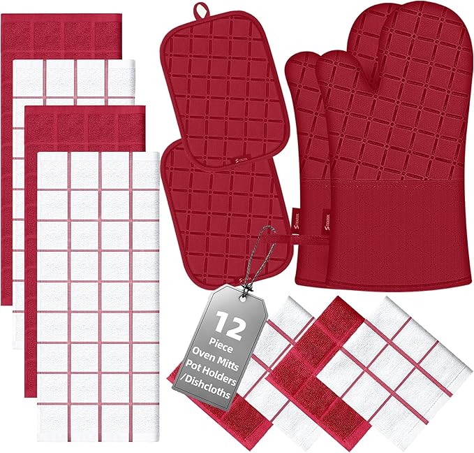 Oven Mitts Kitchen Towels and Dishcloths Pot Holders Sets, Oven Gloves Kitchen by BSKSSK