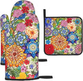 Boho Floral Oven Mitts and Pot Holders Sets of 3, Colorful Flowers Heat by Unknown