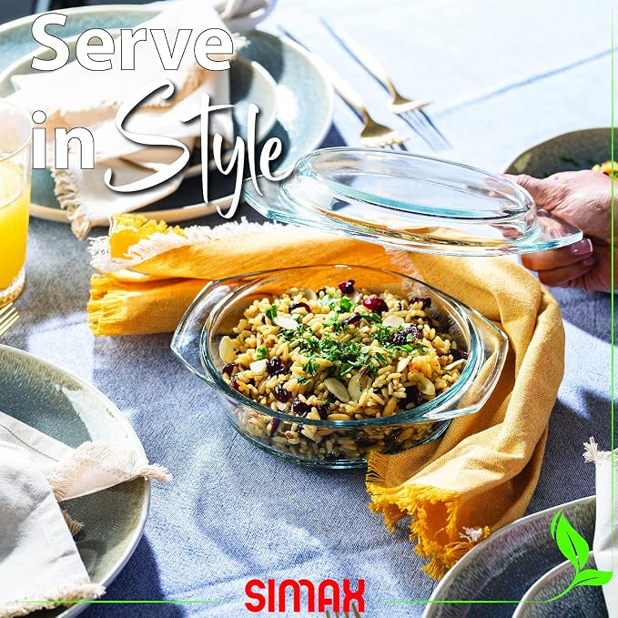 SIMAX Casserole Dish with Lid, 1 Quart Round Glass Casserole, Baking Dish - Image 2
