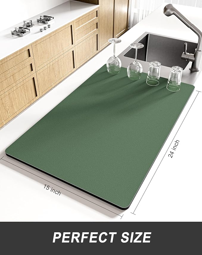 Rnivvi Dish Drying Mat for Kitchen Counter, XL 15 x 24" Super Absorbent Drainer - Image 2